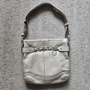 Mettalic silver Coach chain duffle shoulder bag.